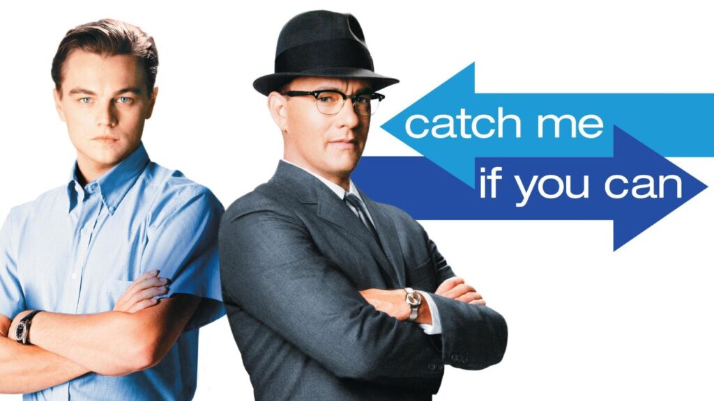 Tom Hanks as FBI agent chasing Leonardo DiCaprio in Catch Me If You Can.