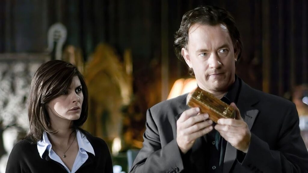 Tom Hanks as Robert Langdon uncovering religious mysteries in The Da Vinci Code.