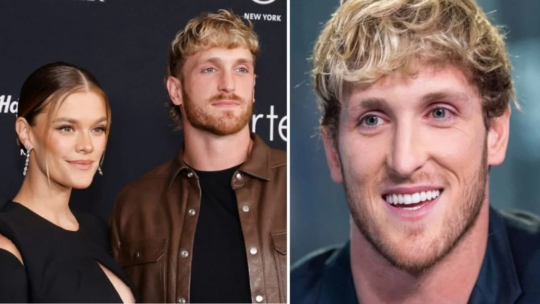 Logan Paul posing in front of his luxury car collection, representing his millionaire lifestyle and 2025 net worth